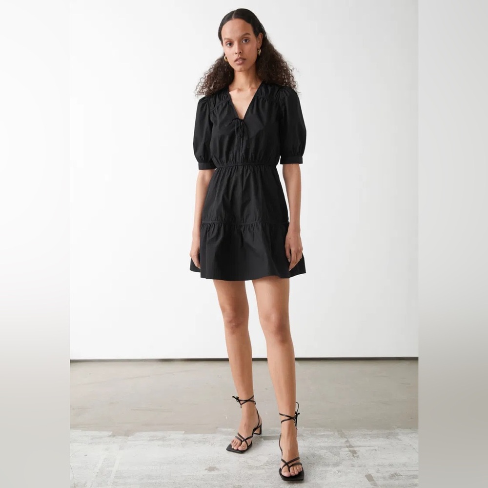 & Other Stories Black Mini Dress with Puff Sleeves